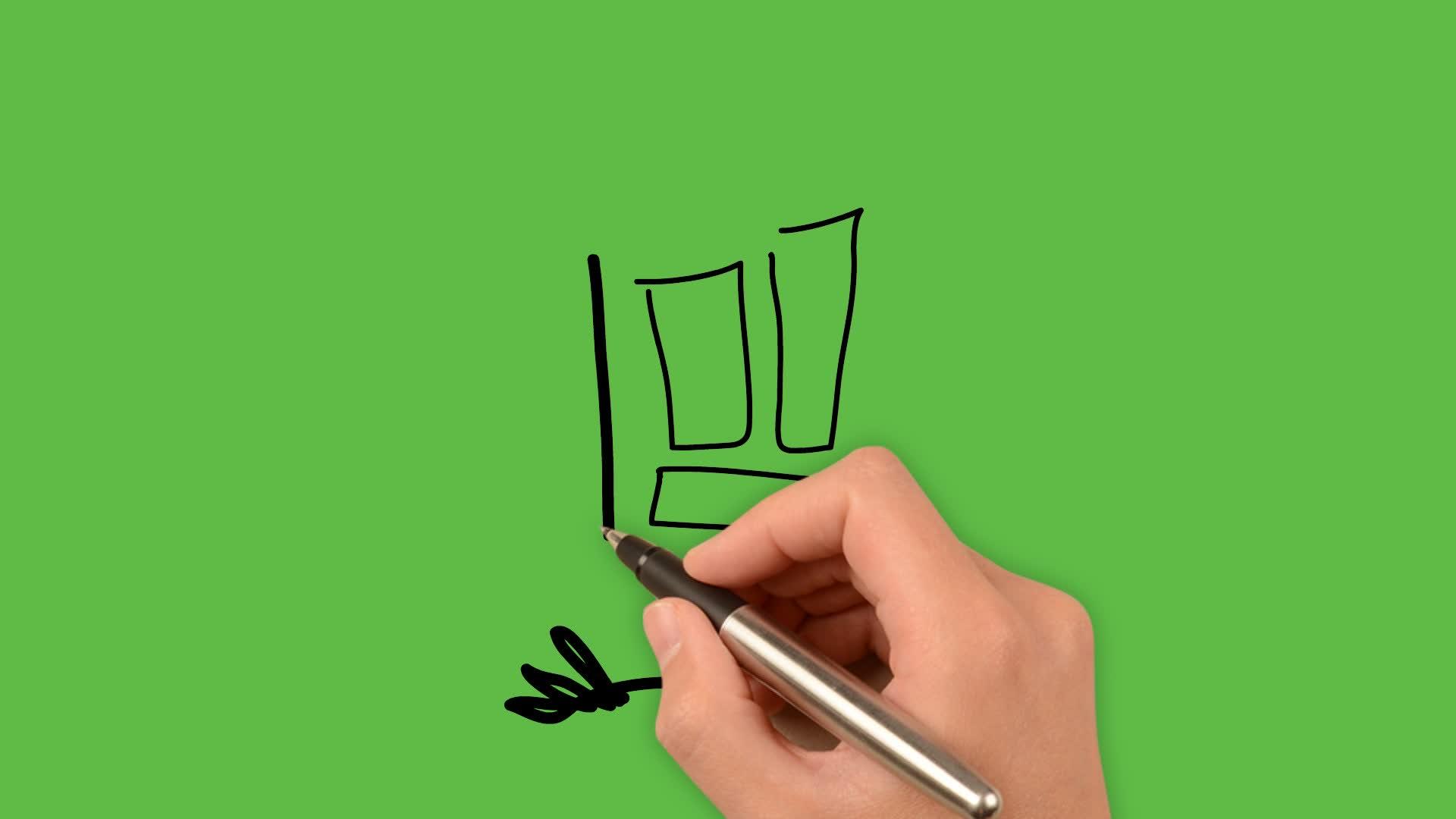 在绿色背景上画出彩色组合的卡通木门艺术画视频的预览图