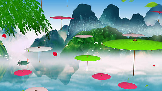 4K水墨中国风油纸伞背景素材视频的预览图