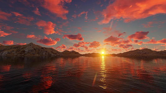 美丽的日落已经在大海和小山上逝去视频的预览图