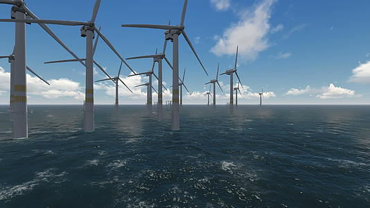 利用3D软件制作的3d海上风力涡轮机动画产生清洁能源视频的预览图