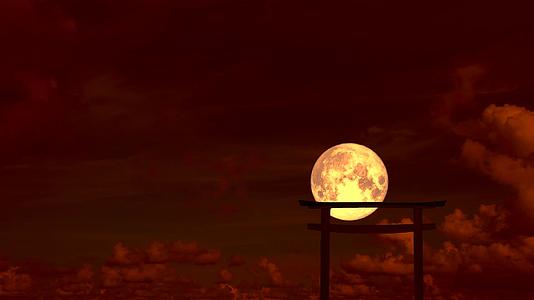月亮的血液传播到月亮的红木和夜晚的橙色天空视频的预览图