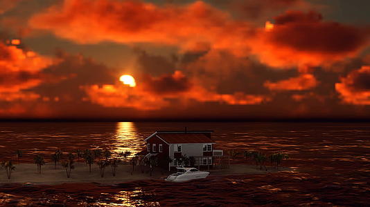 岛上美丽的房子在海上日落视频的预览图