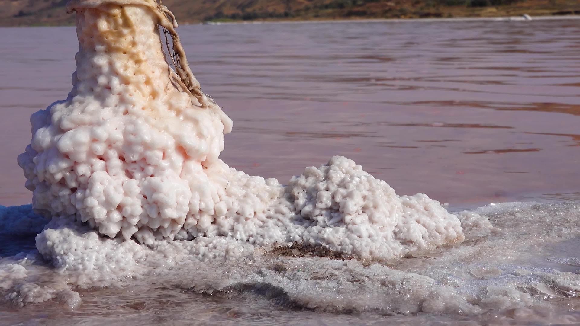 盐湖木原木上的自沉盐干湖中的高盐水是一个环境问题视频的预览图