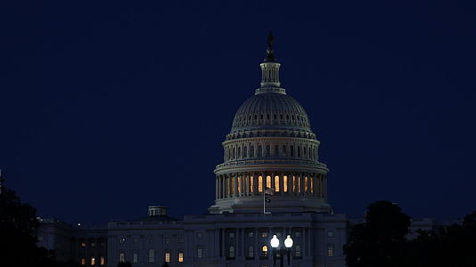 美国资本建设的外观在洗衣店DC明亮的穹顶在夜间视频的预览图