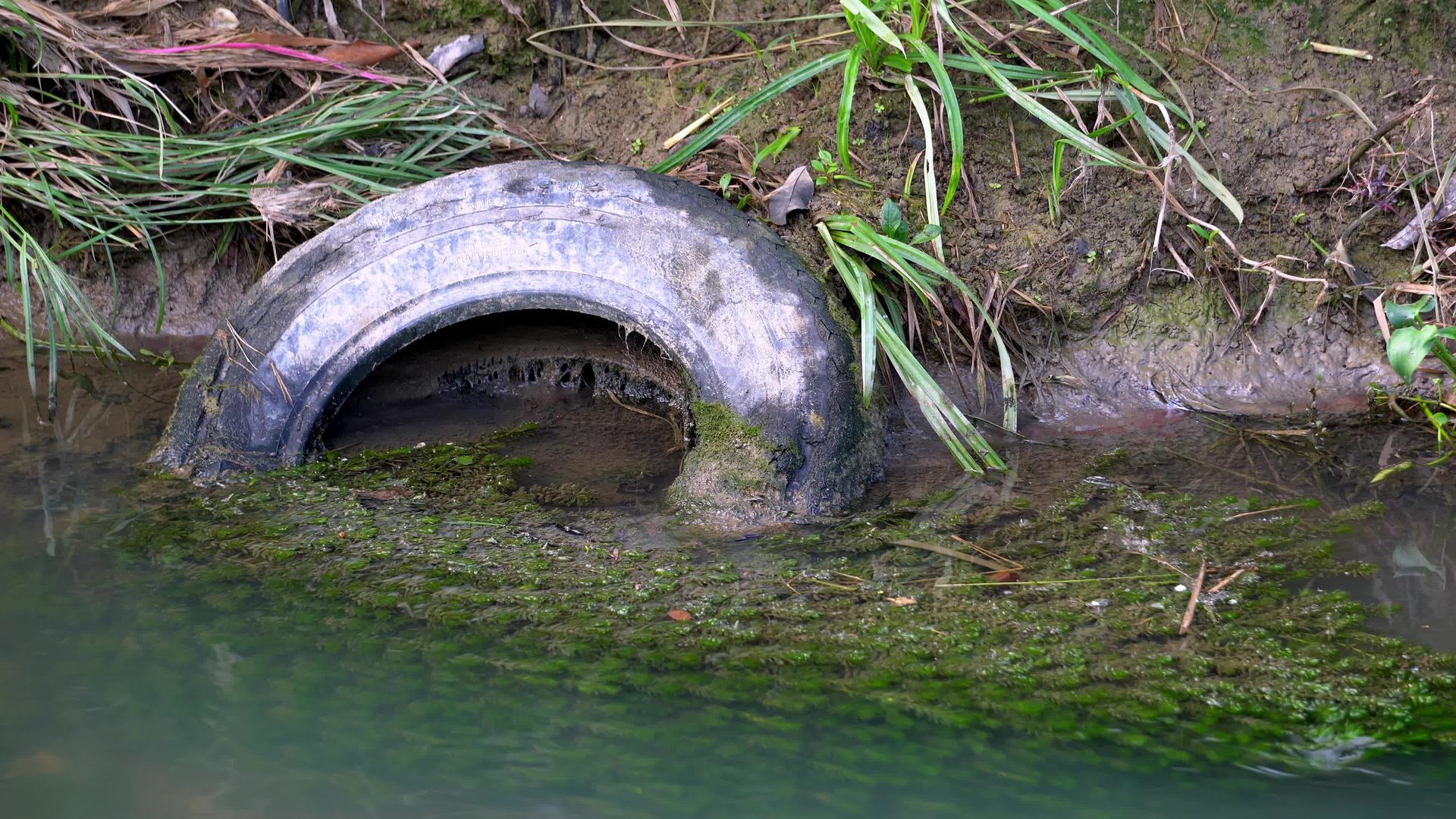 旧轮胎被扔到河边视频的预览图