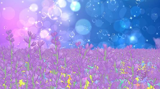唯美动态粒子光晕上升温馨紫色花海舞台背景视频视频的预览图
