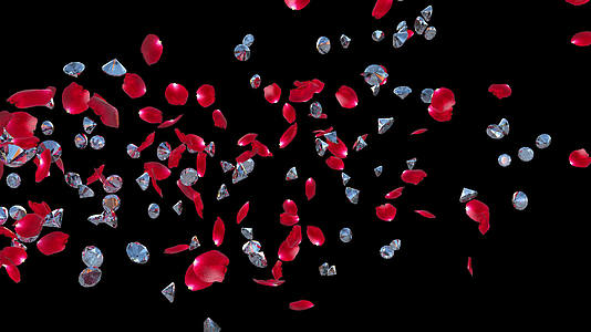钻石和玫瑰花瓣飞向阿尔法通道视频的预览图