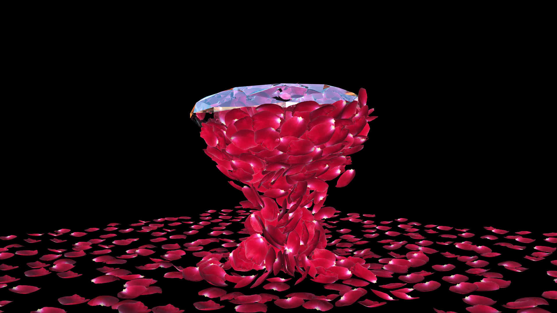 钻石吸引玫瑰花瓣阿尔法渠道视频的预览图