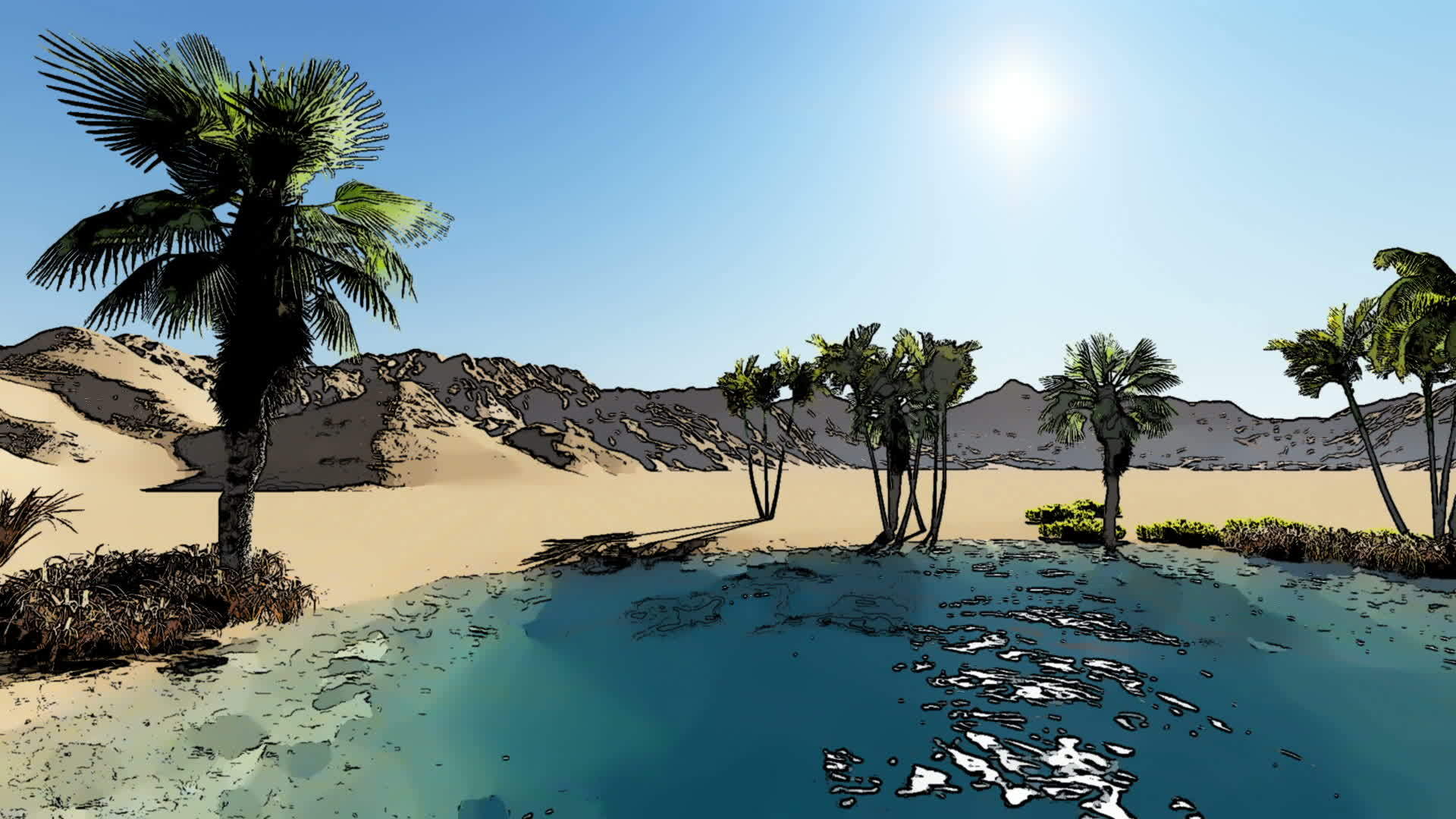 3d沙漠绿洲动画视频的预览图