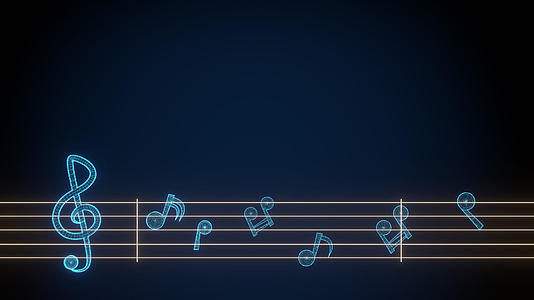3D音乐音符在黑暗的经典蓝色背景下视频的预览图