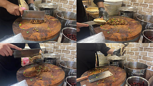 集西安特色美食小吃中国汉堡烹饪制作工艺4k素材视频的预览图