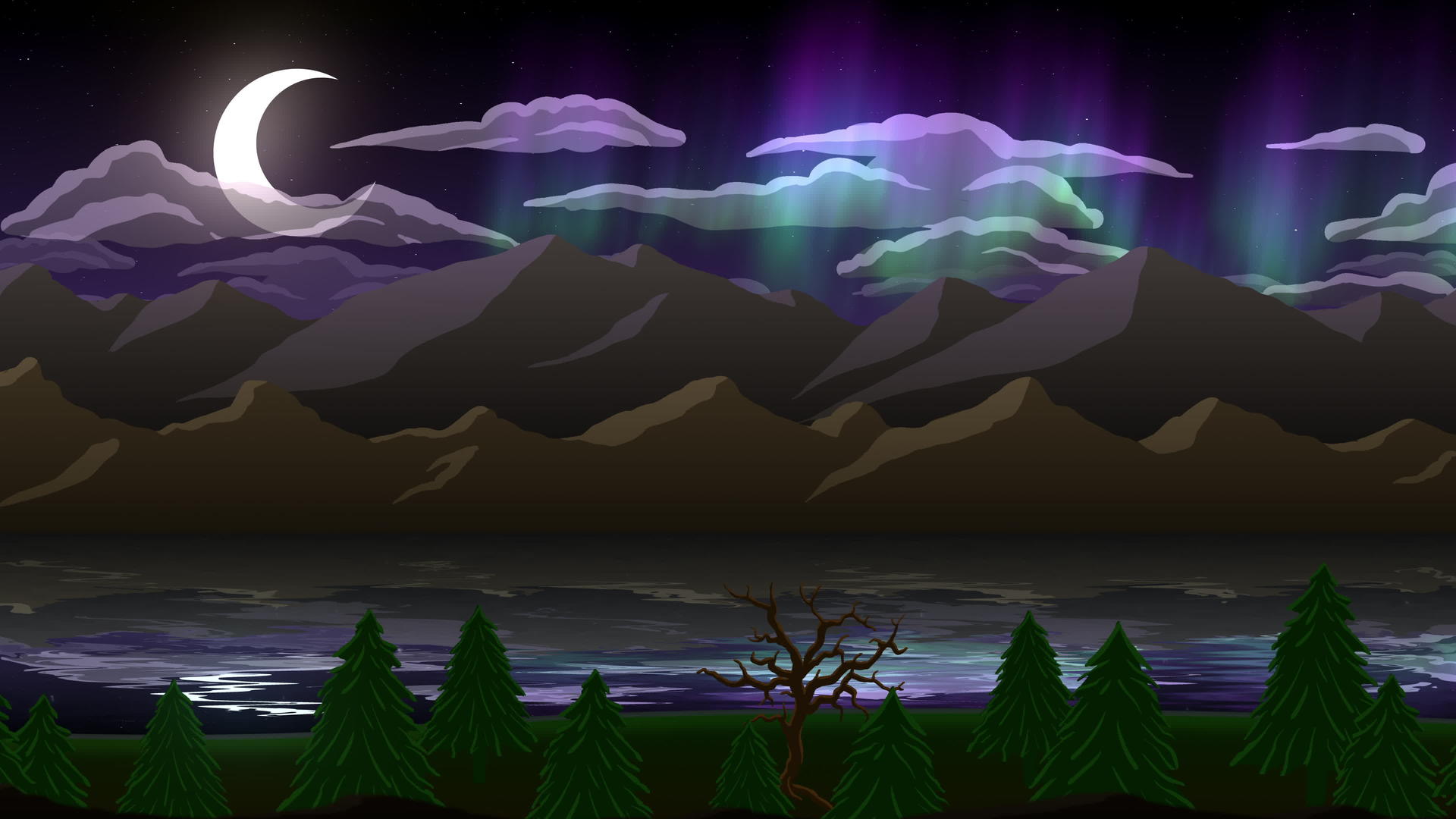 自然夜景动画插图视频的预览图