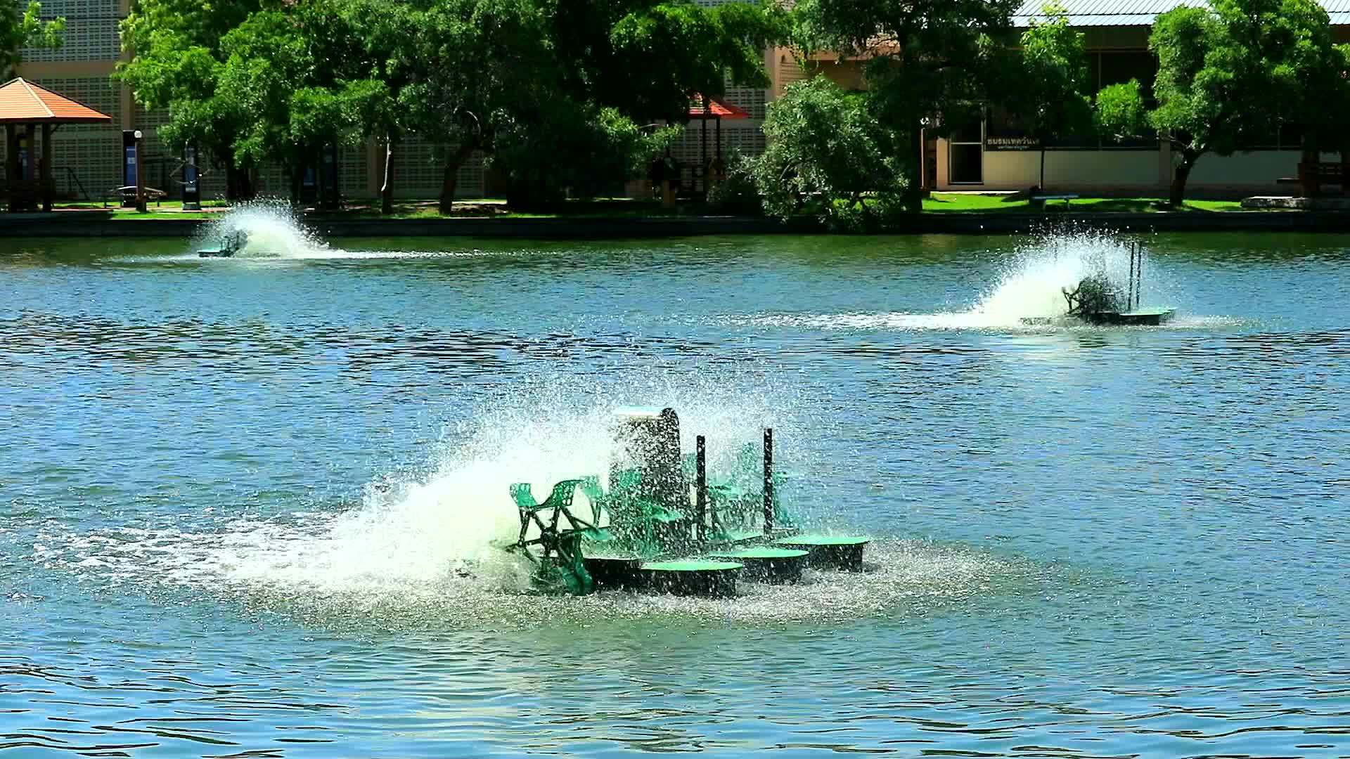 涡轮机在水面上旋转以增加氧气并调整水的状态3视频的预览图