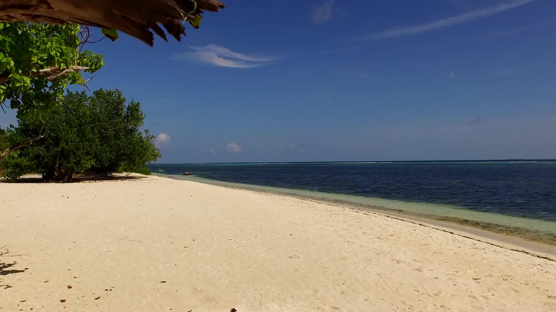 在度假胜地附近使用蓝色绿色的水和白色的海滩背景视频的预览图