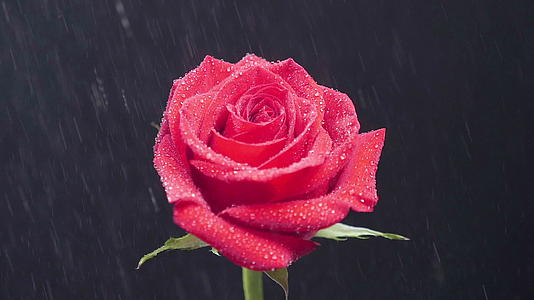 红玫瑰洒满了缓慢的雨水视频的预览图