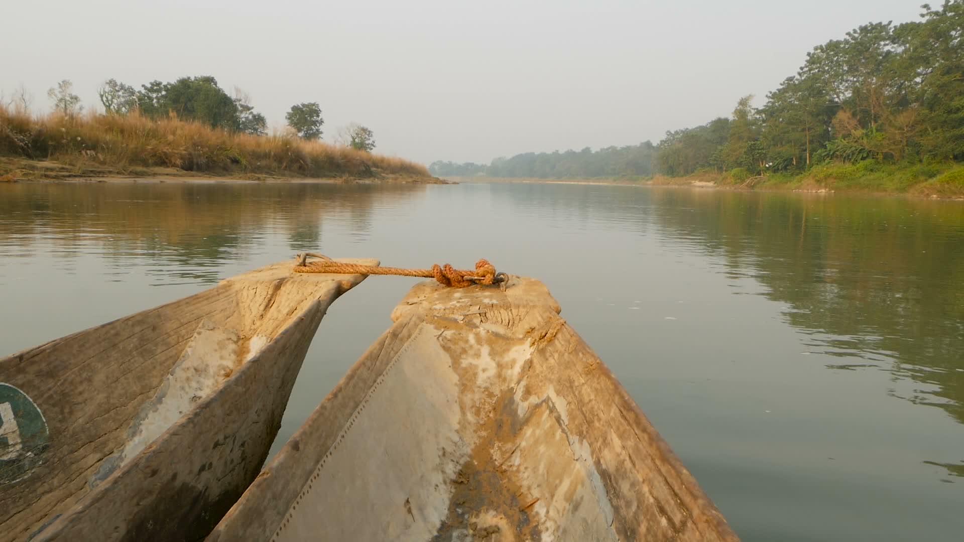 木船在尼泊尔奇旺国家公园的河里游泳和漂浮视频的预览图