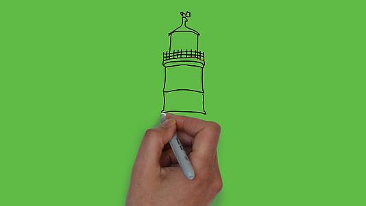 在绿色背景上画出色彩组合的大型建筑师艺术品Y视频的预览图