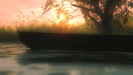 河中的日落船视频的预览图