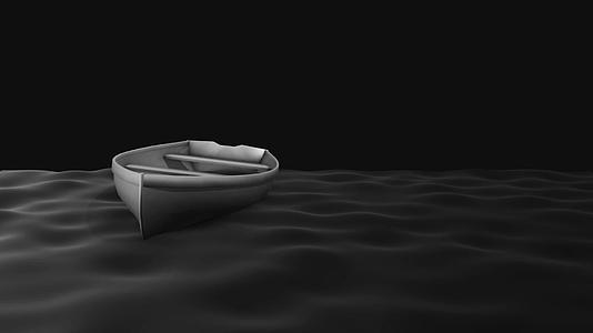黑白夜动画海浪船影子游戏船搁浅在地上周围是水视频的预览图
