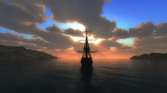 与旧船在海上日落视频的预览图