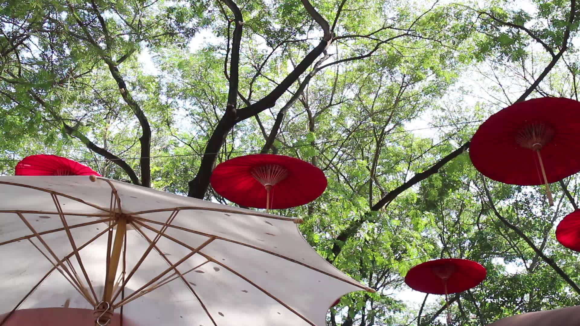 手工制作的伞形伞在当地市场装饰视频的预览图