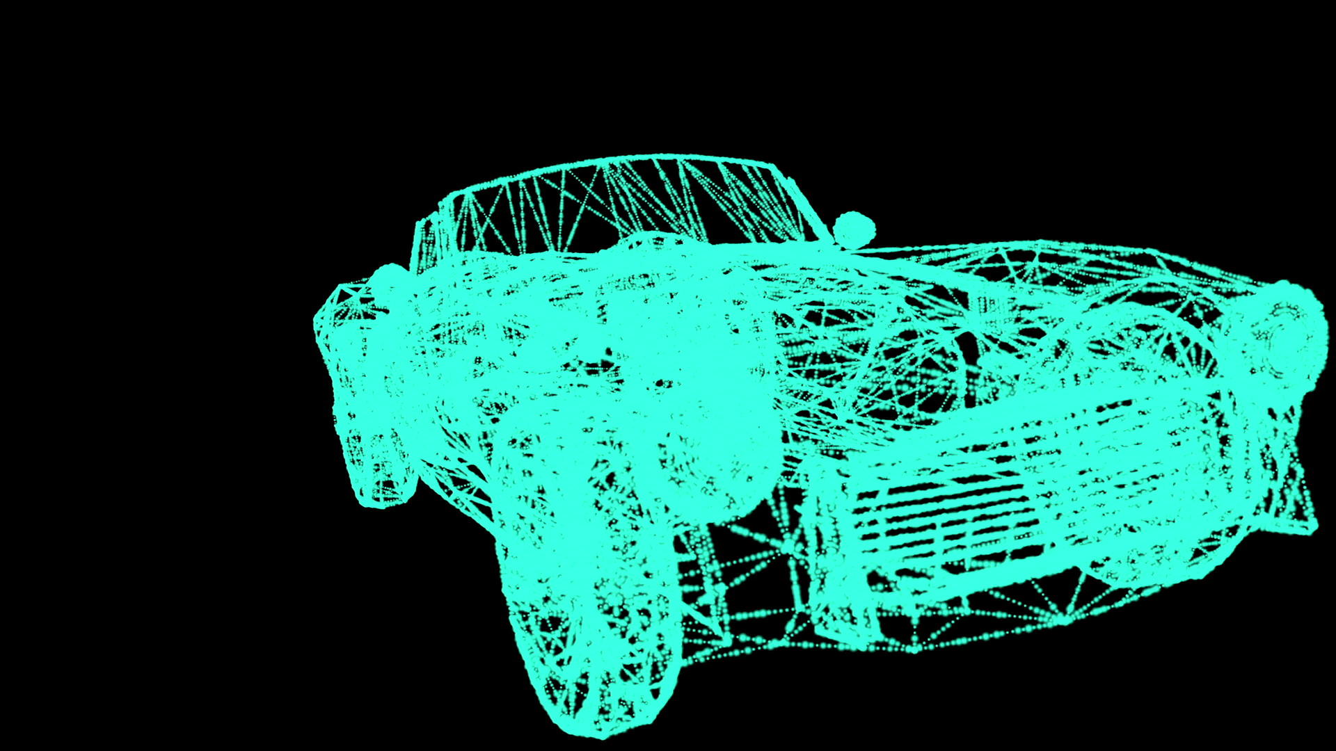 4k三个电线框架汽车模型的全息动画视频的预览图