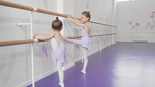 在芭蕾舞学校两个可爱的小芭蕾舞伴在一起视频的预览图
