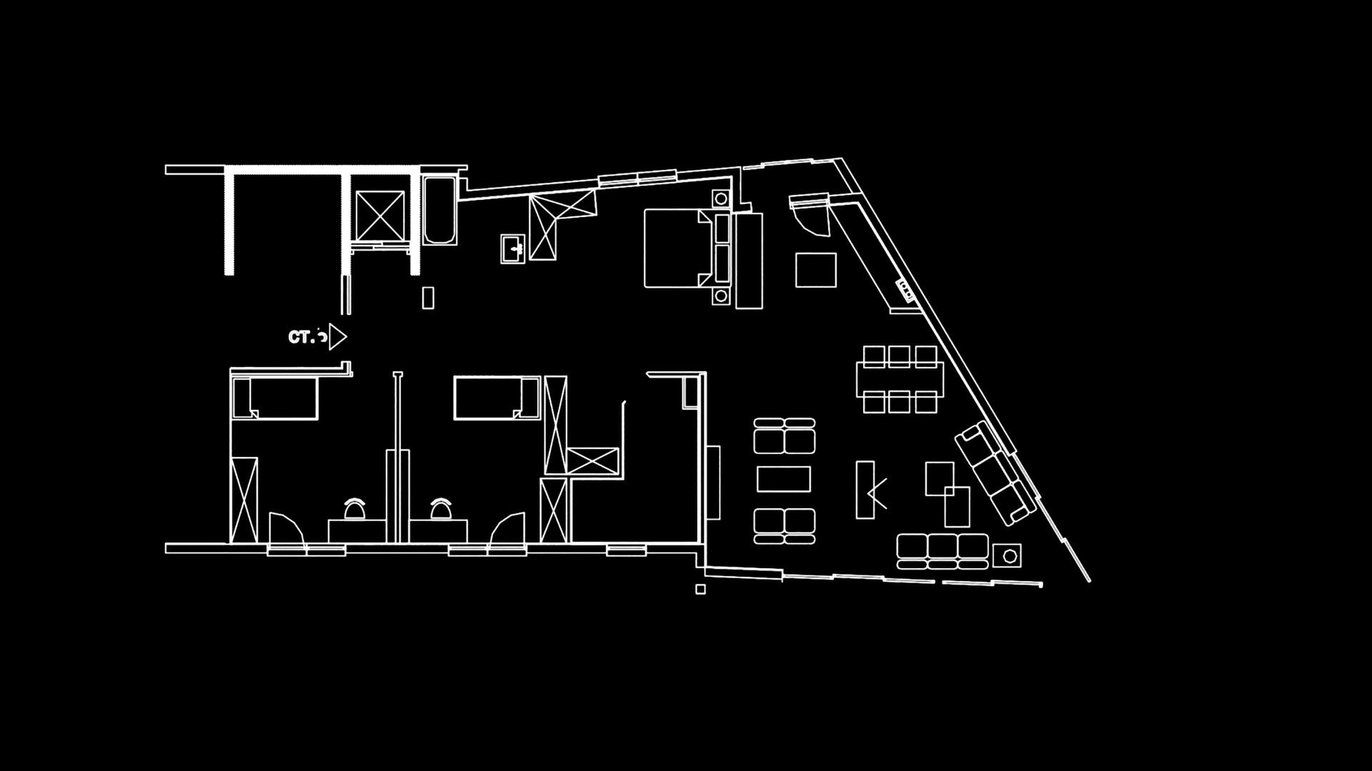 4k抽象建筑背景房屋蓝图规划和电线框架模型视频的预览图