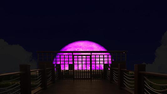 超级粉红月亮在夜空的双轮桥上复活视频的预览图