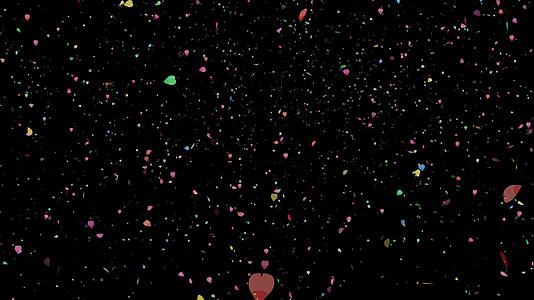 数以百万计的彩色萨库拉叶元素落在黑屏上视频的预览图