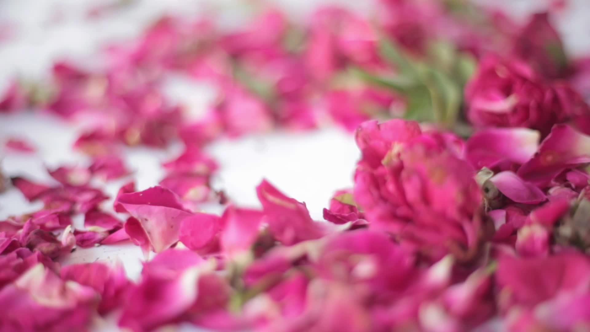 玫瑰花瓣的视频片段与玻璃碗中的一些蜂蜜混合视频的预览图