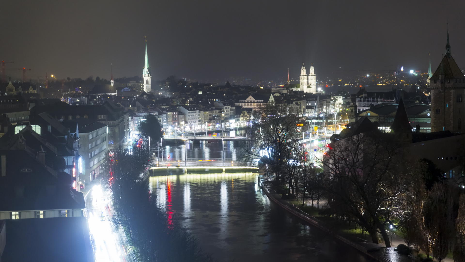 苏黎世市中心的夜间时差视频的预览图