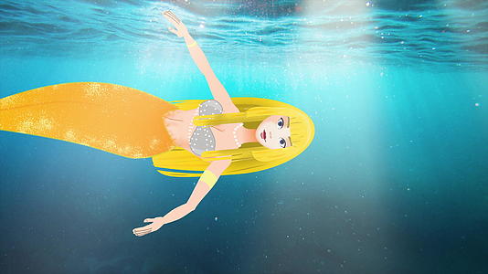 美人鱼在深蓝色的海浪中游泳视频的预览图