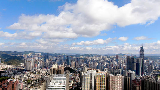 4K航拍蓝天白云高楼城市视频的预览图