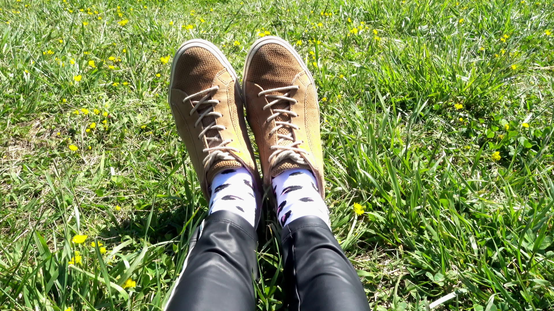 女孩在草地上穿鞋视频的预览图