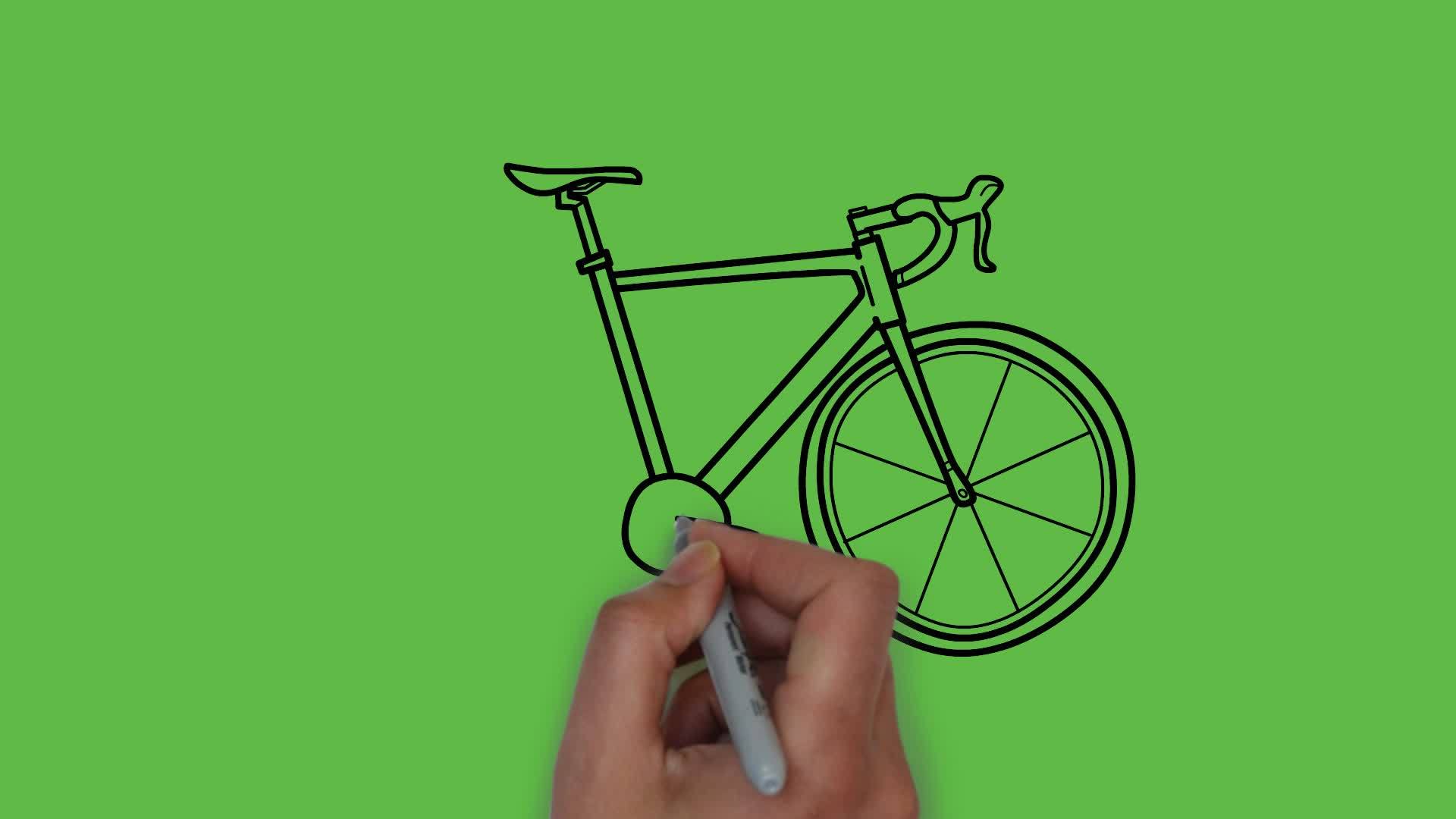 在抽象的绿色背景上画出黑色和蓝色的自行车视频的预览图