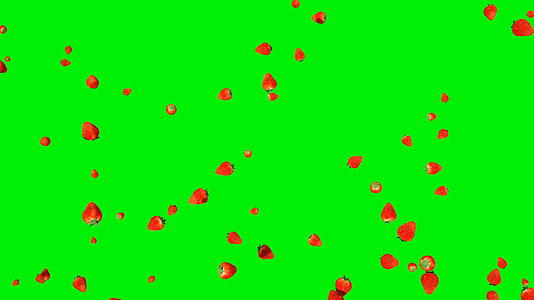 草莓在绿色屏幕下缓慢飞行与绿色屏幕相对视频的预览图