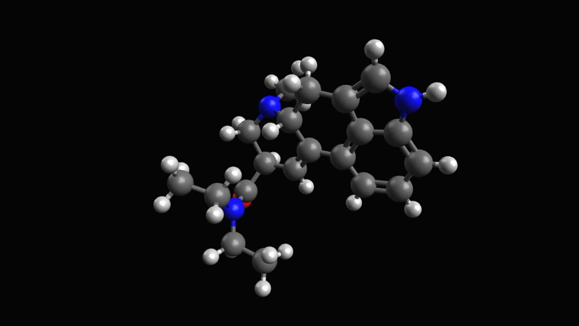 淋巴酸二乙胺lsd3D滚球和棍棒模型视频的预览图