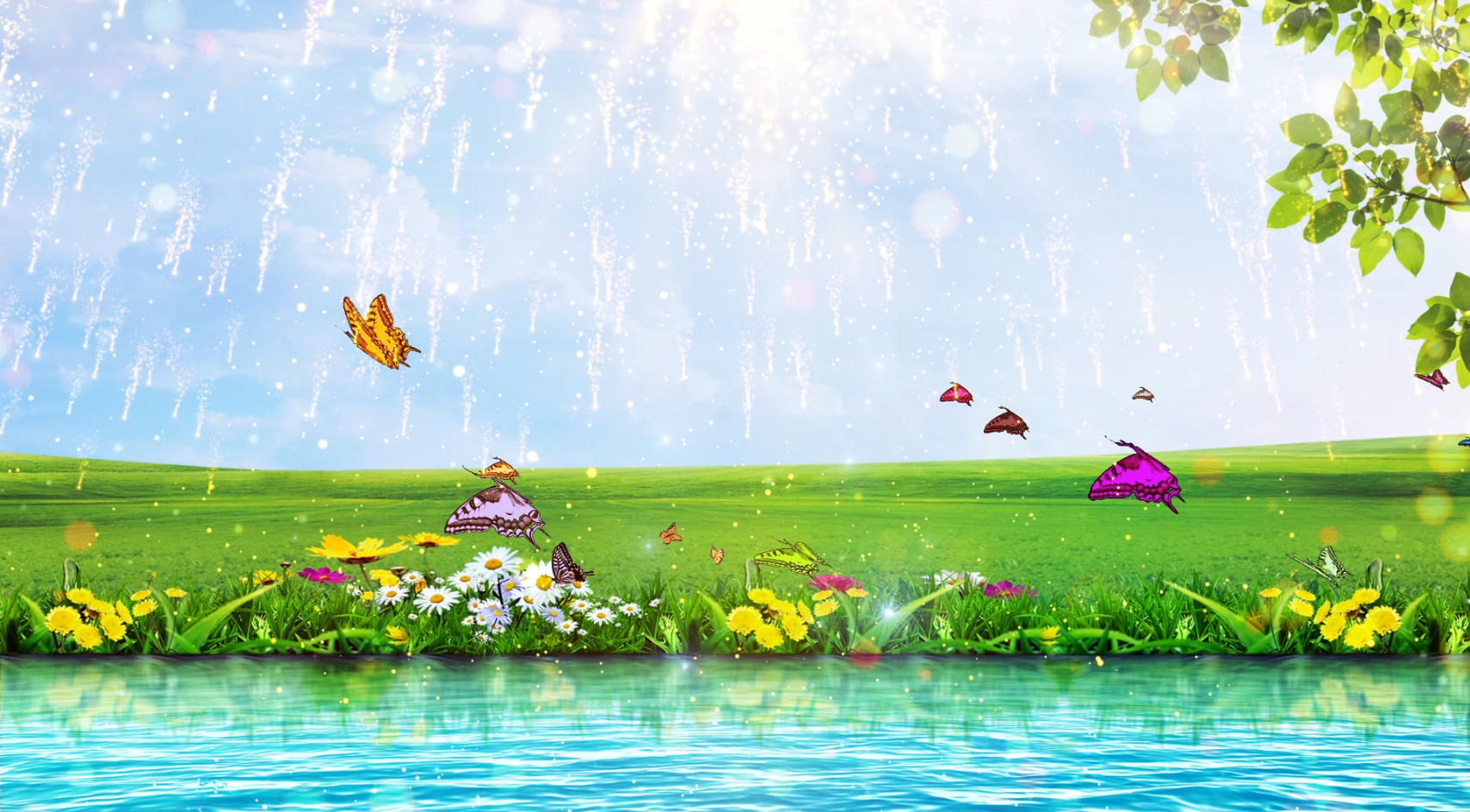 唯美蝴蝶草坪动画合成背景视频的预览图