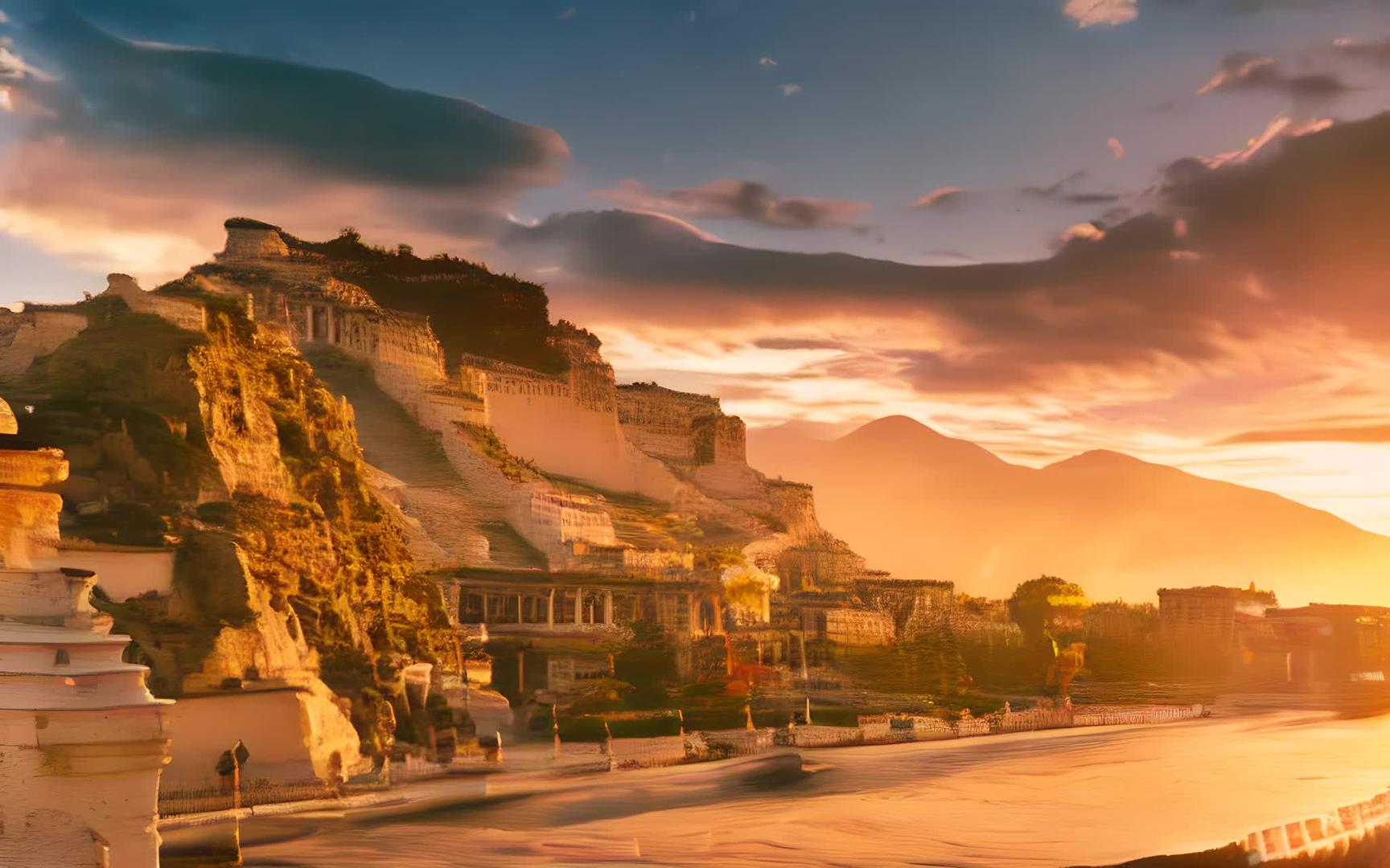 布达拉宫的日落金色风景视频的预览图