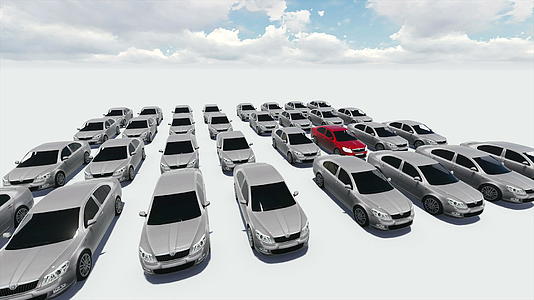 4k数百辆汽车和一辆红色汽车展示视频的预览图