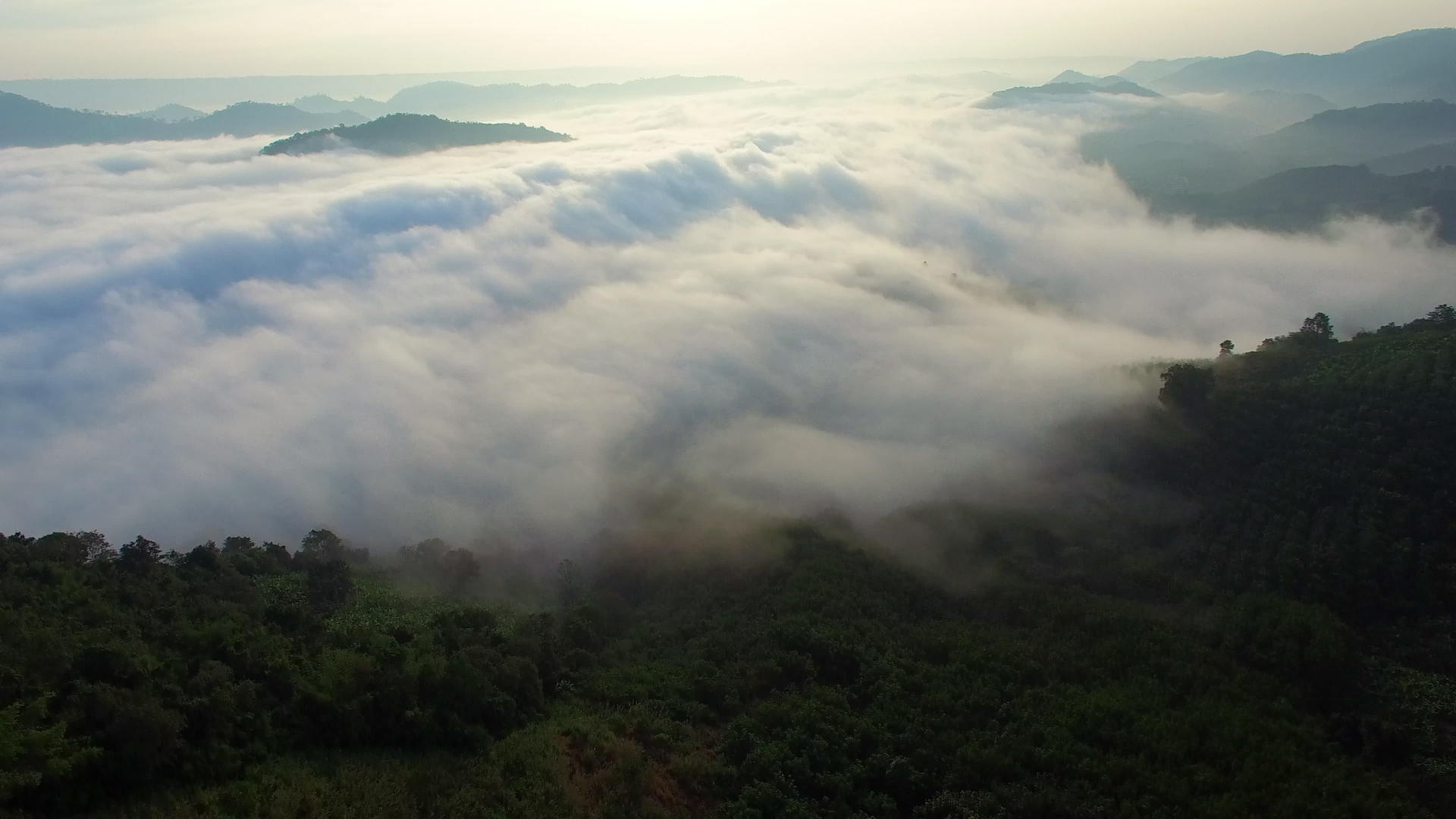 惊人的自然喷雾视图在早晨日出时在自然山上移动视频的预览图