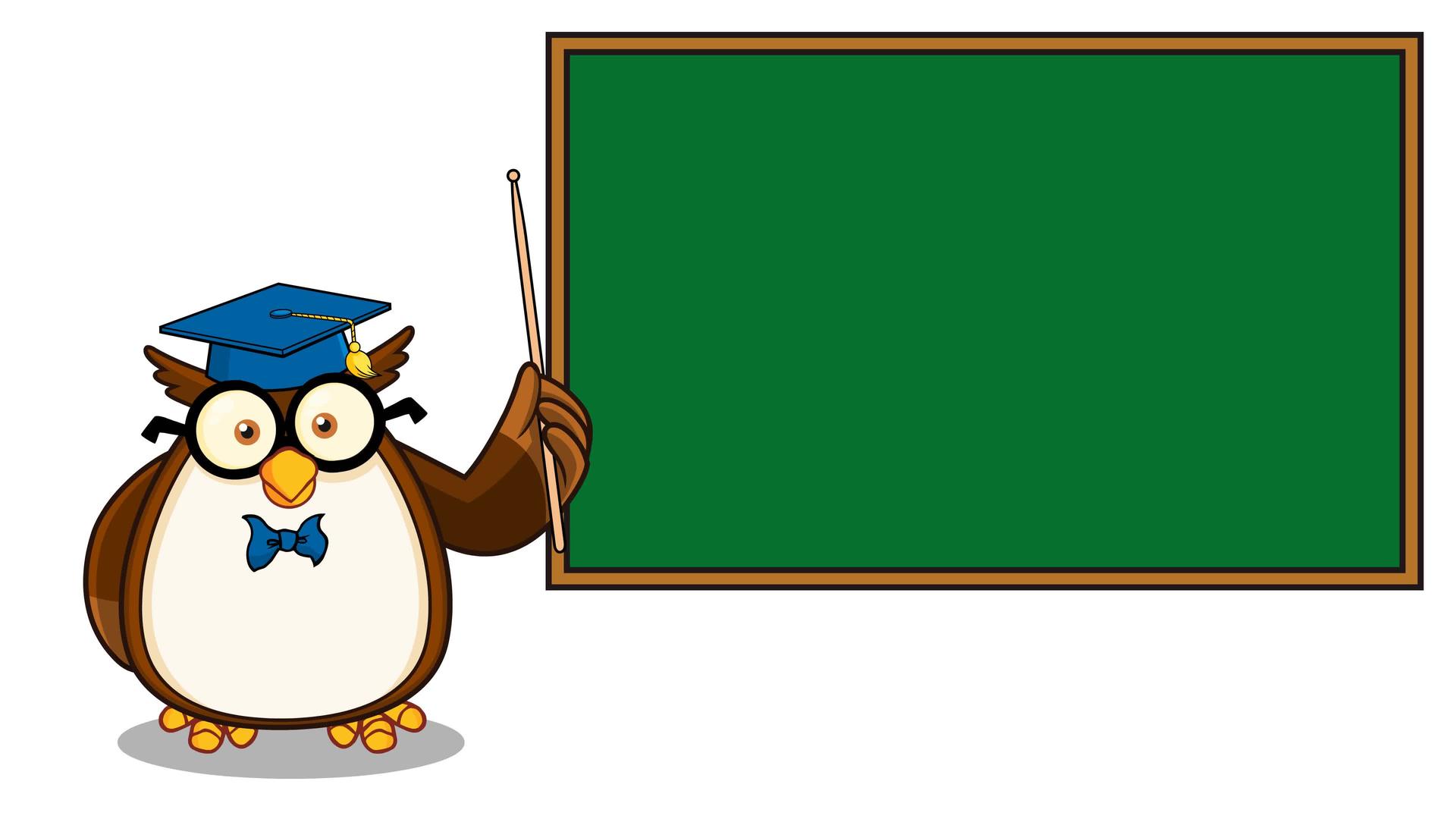 猫头鹰卡通形象在学校黑板前视频的预览图