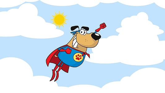 超级英雄狗卡通人物在天空中飞翔视频的预览图