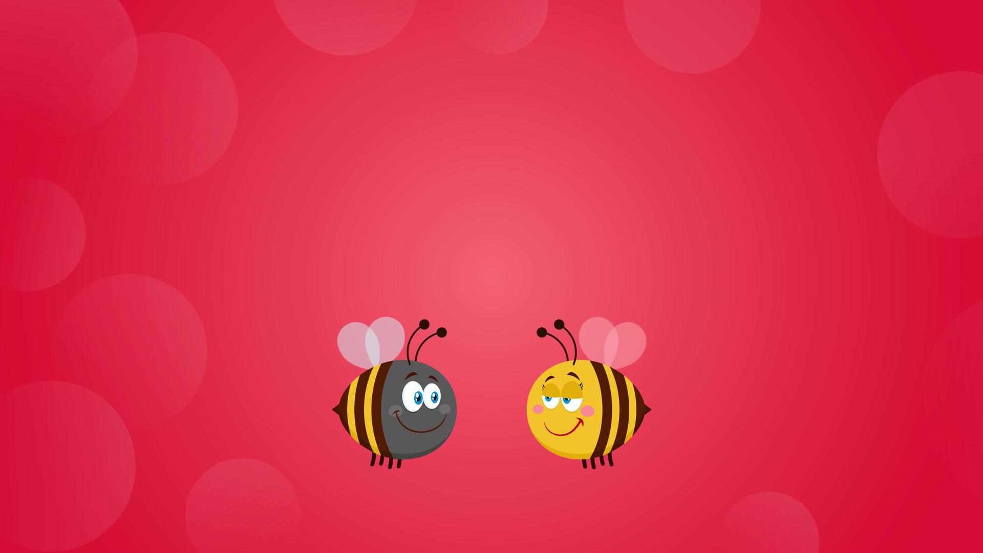 蜜蜂卡通人物在爱花之心和文字的情侣中组成一对视频的预览图