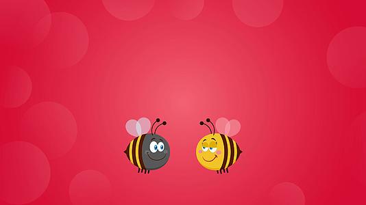 蜜蜂卡通人物在爱花之心和文字的情侣中组成一对视频的预览图