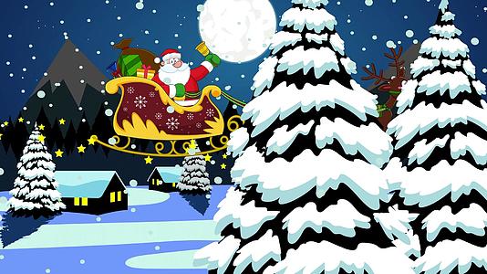 雪橇上的圣塔和圣诞晚上的驯鹿视频的预览图