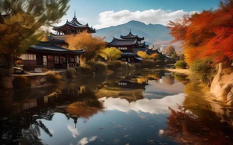 秋之美丽丽的丽江古镇视频的预览图