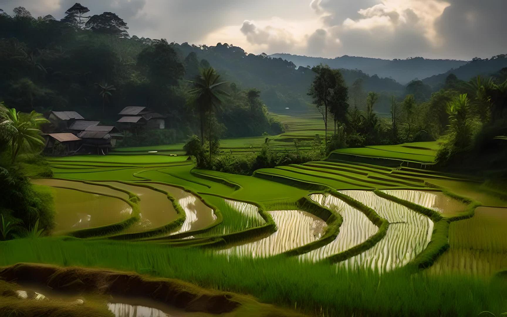 远处美丽的稻田视频的预览图