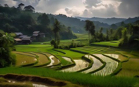 远处美丽的稻田视频的预览图